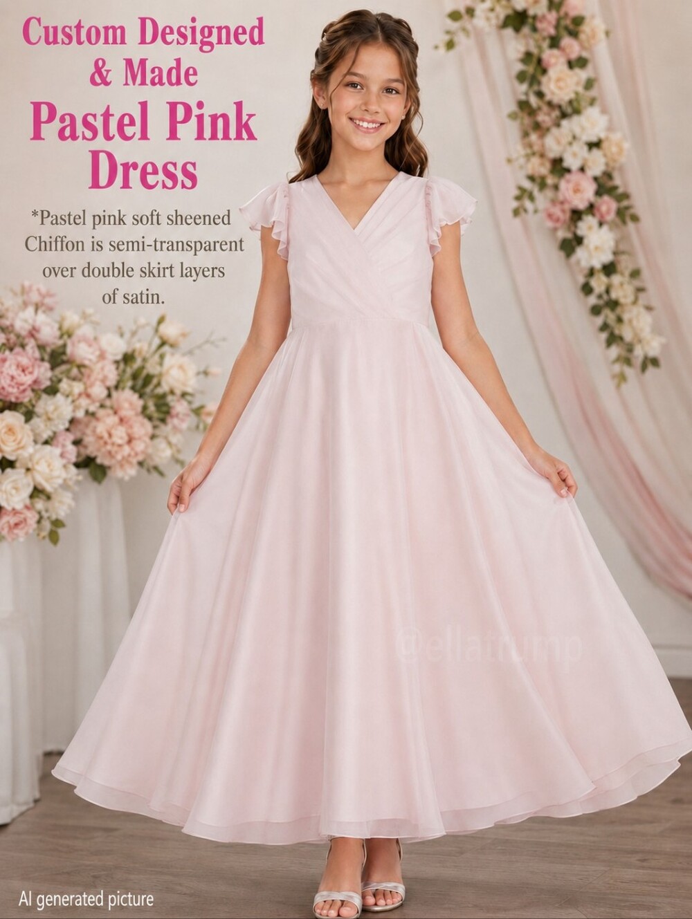 Custom Designed & Made Pastel Pink Dress Pre-teen Formal Dress Large See Below